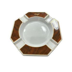Vintage Davidoff Hutschenreuther Porcelain Cigar Ashtray Wood Grain Gold Germany